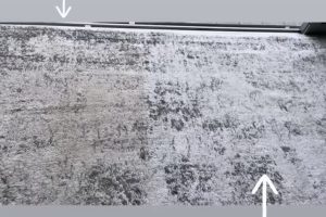 dirty carpet half cleaned, with "before" and "after" labels.