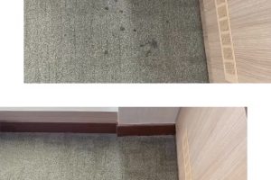 Before and after carpet cleaning in a corner room