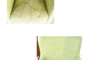 green sofa cleaning; before and after image
